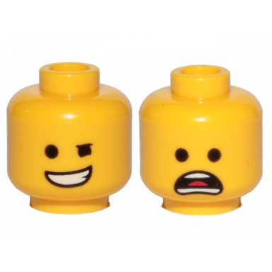 yellow minifigure head dual sided winking smile open mouth scared pattern emmet