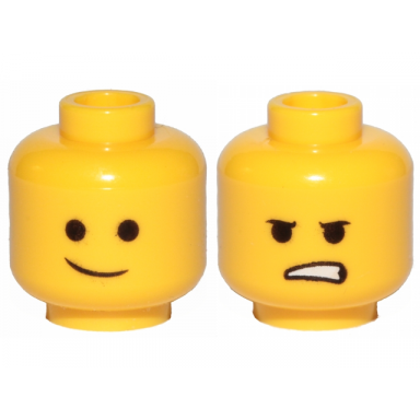 yellow minifigure head dual sided lopsided smile angry pattern emmet