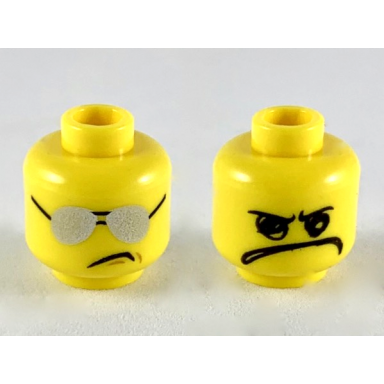 yellow minifigure head dual sided plain silver sunglasses scribble-face frown pattern