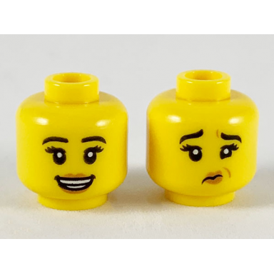 yellow minifigure head dual sided female black eyebrows medium nougat lips smile grossed out pattern