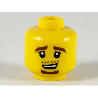 yellow minifigure head reddish brown eyebrows moustache stubble and goatee pattern