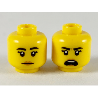 yellow minifigure head dual sided female black eyebrows medium nougat lips neutral shouting pattern