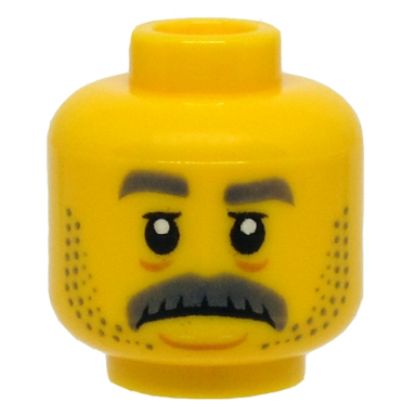 yellow minifigure head gray eyebrows moustache stubble sad face pattern