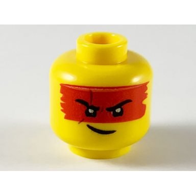 yellow minifigure head red headband mask black eyebrows with scar on right lopsided grin pattern