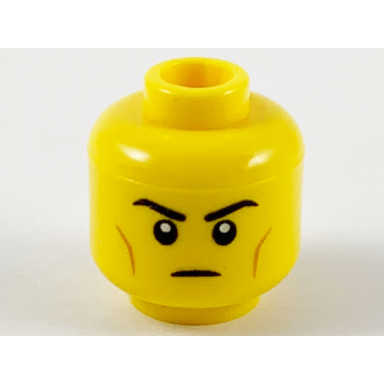yellow minifigure head black eyebrows medium nougat cheek lines and frown pattern