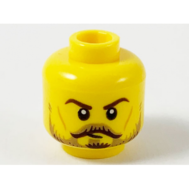 yellow minifigure head dark brown eyebrows dark tan moustache and beard dark brown highlights medium nougat cheek lines pattern