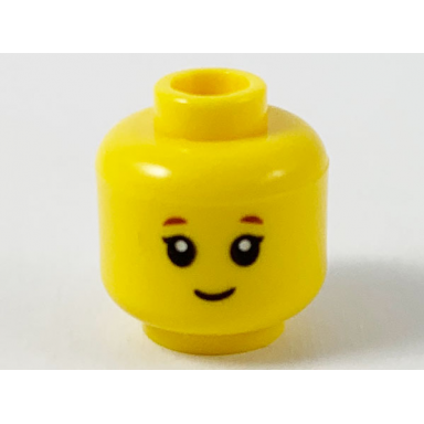 yellow minifigure head child reddish eyebrows grin pattern