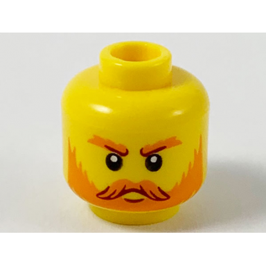 yellow minifigure head orange eyebrows moustache and beard dark red highlights pattern