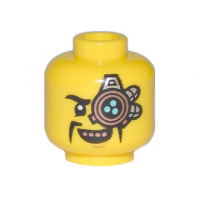 yellow minifigure head copper and silver mechanical eye patch black moustache fu manchu copper teeth pattern