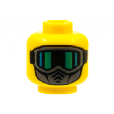 yellow minifigure head dark bluish gray mask green glare lines on black goggles pattern