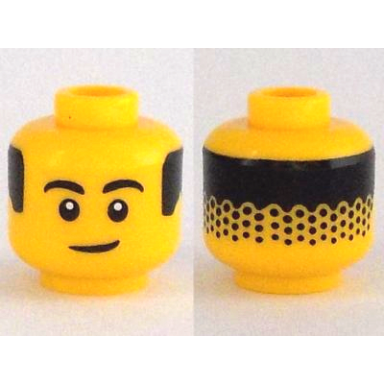 yellow minifigure head black eyebrows eyes with white pupils hair on back pattern