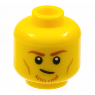 yellow minifigure head dark orange eyebrows and chin whiskers medium nougat cheek lines pattern