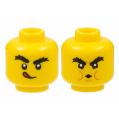 yellow minifigure head dual sided black bushy eyebrows licking lips blowing house down pattern