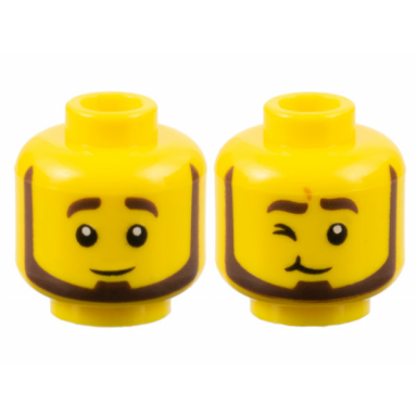 yellow minifigure head dual sided dark brown eyebrows and beard neutral wink right pattern