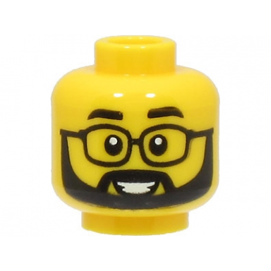 yellow minifigure head black eyebrows glasses and full beard open mouth smile pattern