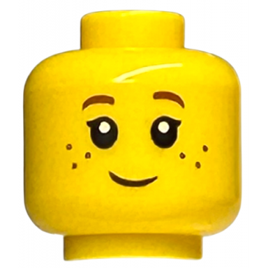yellow minifigure head child black eyelashes dark red eyebrows freckles pattern