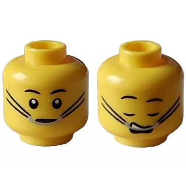 yellow minifigure head dual sided black eyebrows silver braces with black straps open eyes and closed mouth closed eyes and open mouth sleeping pattern