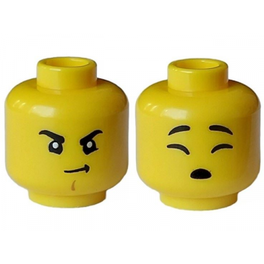 yellow minifigure head dual sided black eyebrows medium nougat chin dimple scowl open mouth sleeping pattern