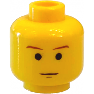 yellow minifigure head brown thin eyebrows black chin dimple neutral pattern