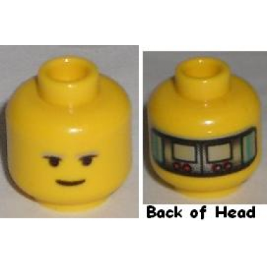 yellow minifigure head alien with sw gray eyebrows implant on back pattern lobot