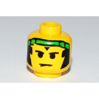 yellow minifigure head male sideburns and green bandana pattern