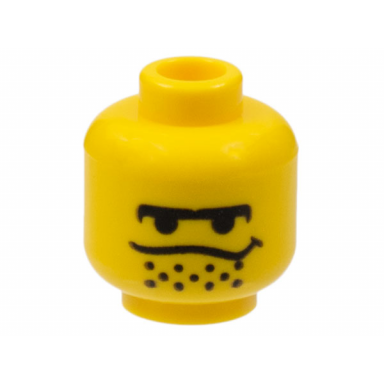 yellow minifigure head male black unibrow stubble under dipping mouth line pattern