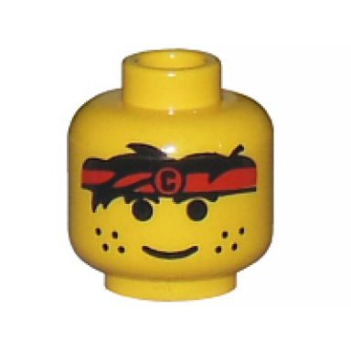 yellow minifigure head male headband red and freckles pattern