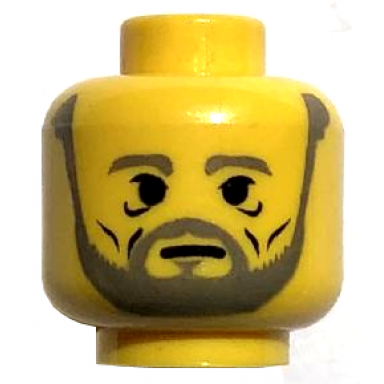 yellow minifigure head beard with gray beard and black wrinkles pattern