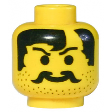 yellow minifigure head moustache stubble and bald hair part pattern