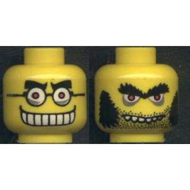 yellow minifigure head dual sided mad scientist glasses teeth sideburns no sideburns pattern
