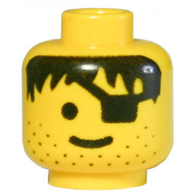 yellow minifigure head male eye patch stubble black hair pattern
