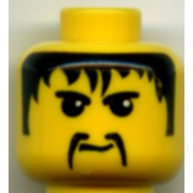 yellow minifigure head moustache fu manchu black hair eyebrows pattern