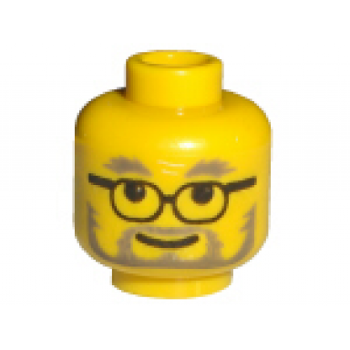 yellow minifigure head dark gray bushy eyebrows thin moustache and full beard glasses with black frames grin pattern