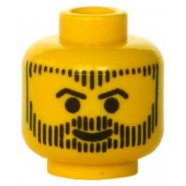 yellow minifigure head beard with beard hair and sideburns in vertical line pattern