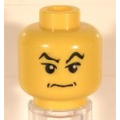 yellow minifigure head male hp lucius with raised eyebrows and angry smirk pattern