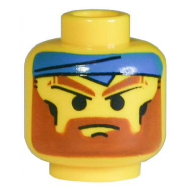 yellow minifigure head beard with angry brown eyebrows moustache and blue bandana pattern