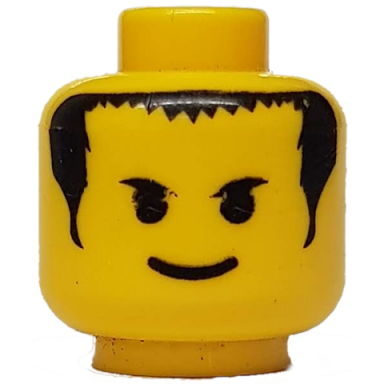 yellow minifigure head male smile black eyebrows short bangs and long hair pattern