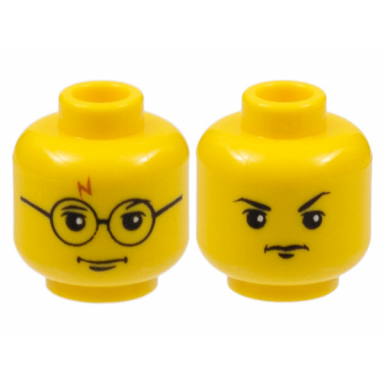 yellow minifigure head dual sided glasses with lightning bolt on forehead angry pattern hp harry potter gregory goyle