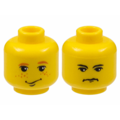 yellow minifigure head dual sided male smirk earth orange freckles and eyebrows stern and black eyebrows pattern hp ron weasley vincent crabbe