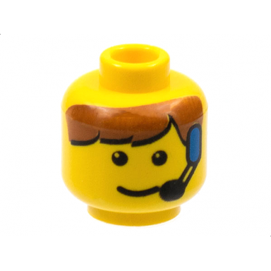 yellow minifigure head male brown bangs and headset pattern