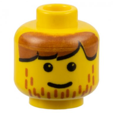 yellow minifigure head male brown hair and line stubble pattern