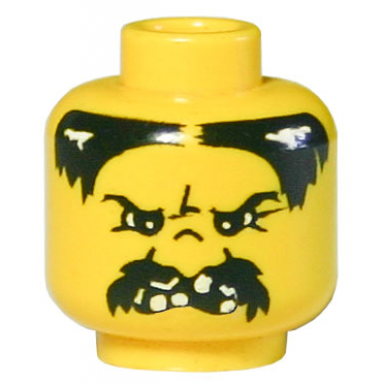 yellow minifigure head moustache black angry and missing teeth pattern