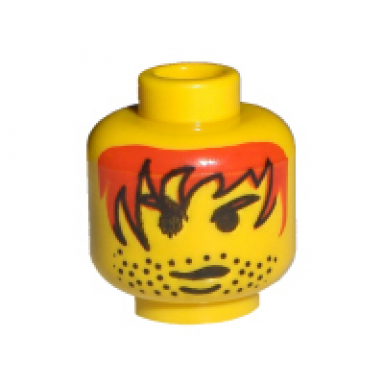 yellow minifigure head red eyebrows and hair with black outline stubble chin dimple scowl pattern