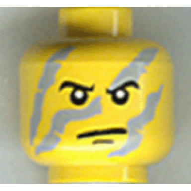 yellow minifigure head black eyebrows and chin dimple light bluish gray face paint stripes stern pattern