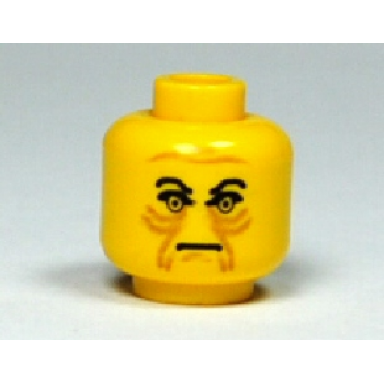 yellow minifigure head male angry black eyebrows brown wrinkles pattern