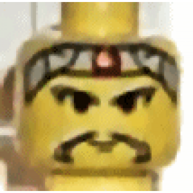 yellow minifigure head moustache long gray headband with red dot pattern
