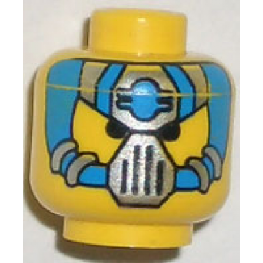 yellow minifigure head alien with blue and silver mask type 1 pattern