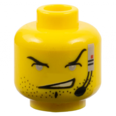 yellow minifigure head male black eyebrows eyelids chin dimple and stubble light gray eyes lopsided open mouth smile headset with microphone pattern