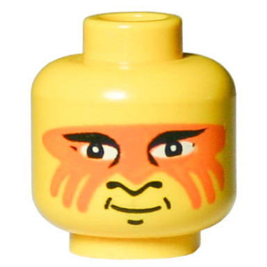 yellow minifigure head black eyelids nose profile and chin dimple orange face paint grin pattern