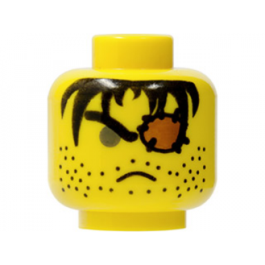 yellow minifigure head male eye patch frown stubble and gray eye pattern